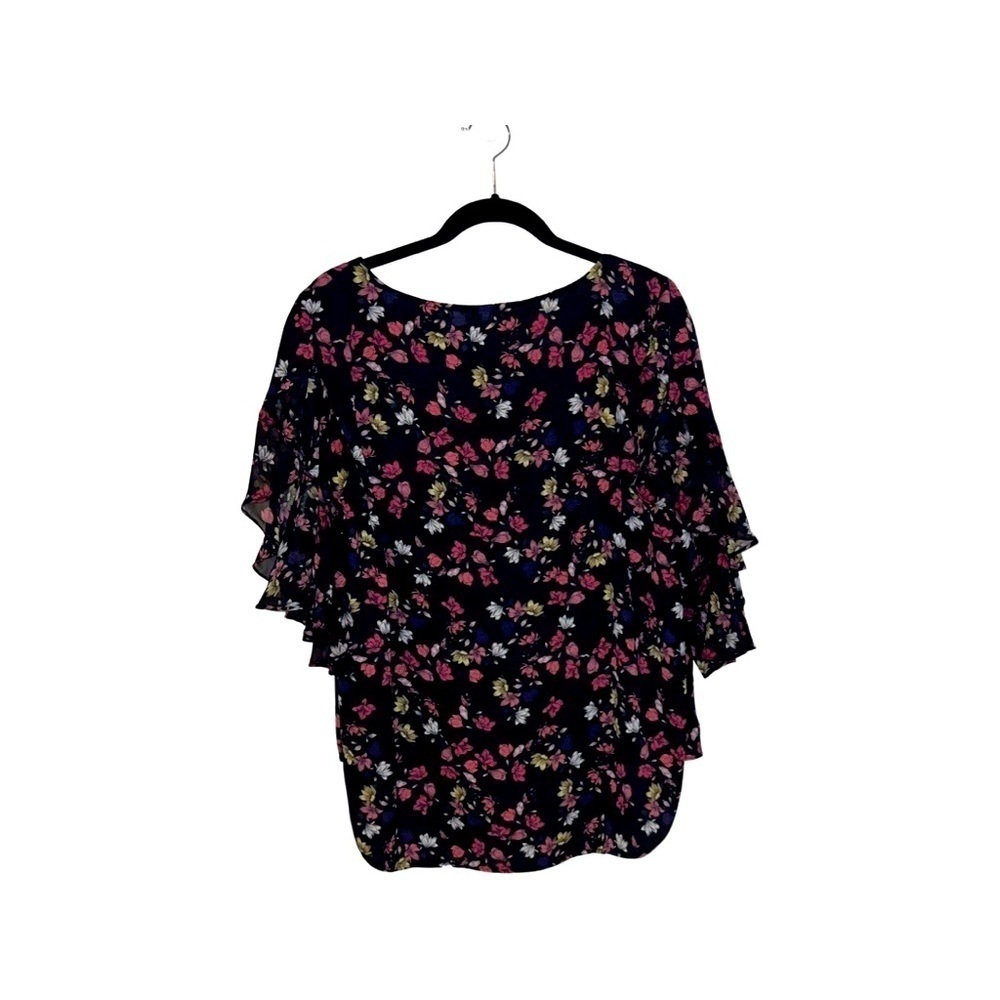 Vince Camuto Womens Ruffle Blouse, Floral Top Purple, 1X Short Bell Sleeves - Picture 3 of 4